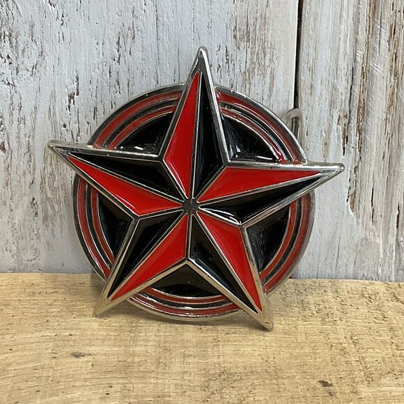 Old Glory Nautical Star Belt Buckle Mens Red Black Enamel Mariner Compass - Picture 1 of 6